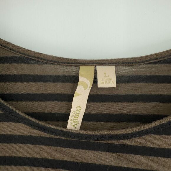 Comfy USA Jersey Knit Brown Striped Fit & Flare T-Shirt Dress Large Flowy - Picture 5 of 15